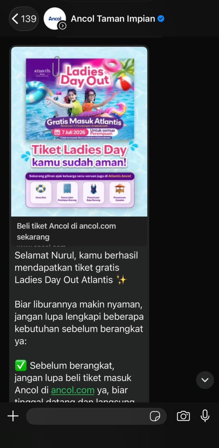 Ancol personalised on-site messaging on a mobile screen